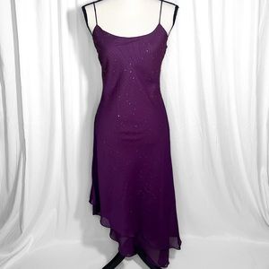 Purple Beaded Spaghetti Strap Midi Evening Dress Size L Maria Bonita